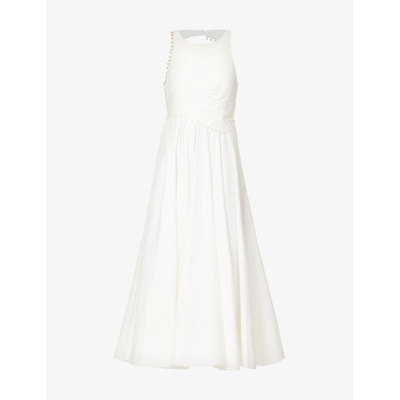 Shop Aje Women's Ivory Florence Pearl-embellished Cotton Midi Dress