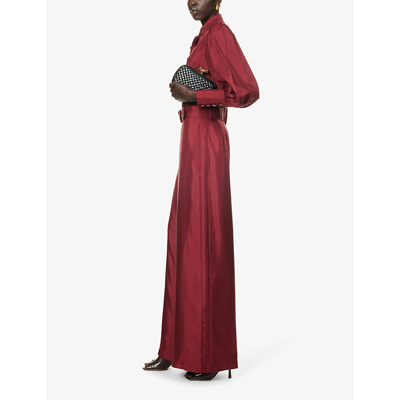 Shop Zimmermann Women's Burgundy Luminosity Wide-leg High-rise Silk Trousers