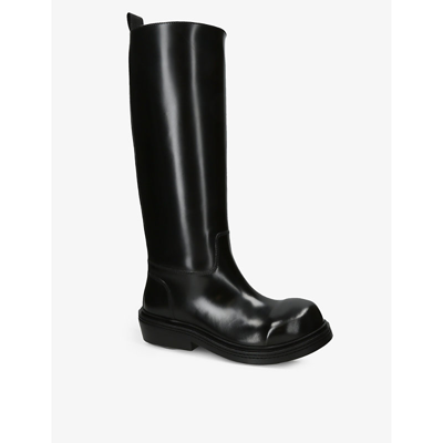 Shop Bottega Veneta Women's Black Vinyl Gloss Leather High-leg Boots