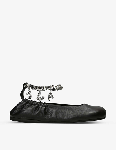 Shop Jw Anderson Charm-embellished Leather Ballet Flats In Black
