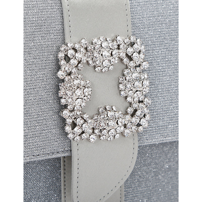 Shop Manolo Blahnik Capri Crystal-embellished Cotton And Satin Clutch Bag In Silver