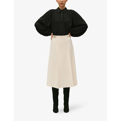 Shop Claudie Pierlot Women's Noir / Gris Bapia Straight-fit Pleated Woven Blouse