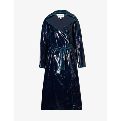 Shop Alaïa Alaia Women's Bleu Petrole Double-breasted Notched-lapel Regular-fit Wool-blend Trench Coat