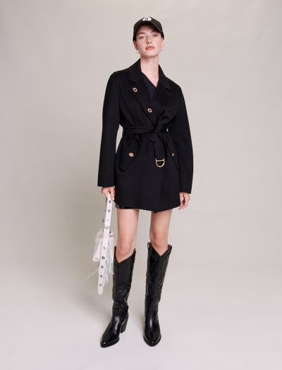 Shop Maje Tweed Coat For Fall/winter In Black