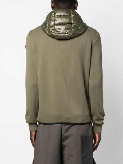 Shop Moncler Hooded Panelled Padded Jacket In Green