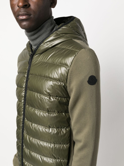 Shop Moncler Hooded Panelled Padded Jacket In Green