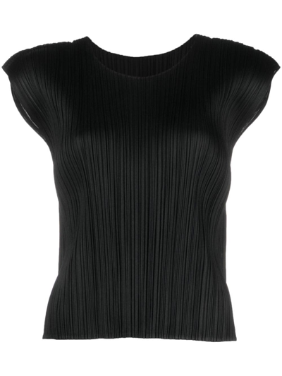 Shop Issey Miyake Plissé Short-sleeve Blouse In Black