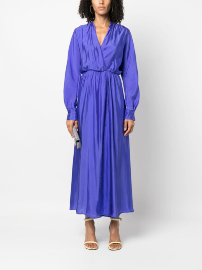 Shop Forte Forte V-neck Silk-blend Maxi Dress In Blue