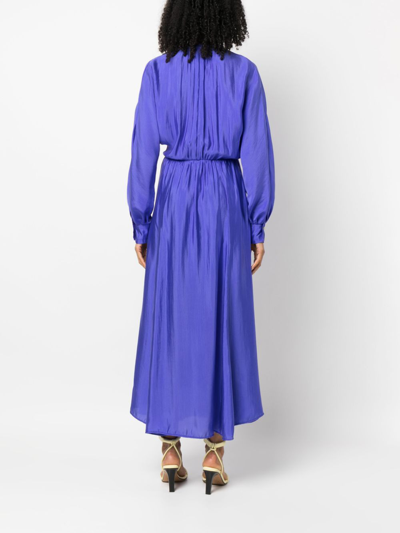 Shop Forte Forte V-neck Silk-blend Maxi Dress In Blue