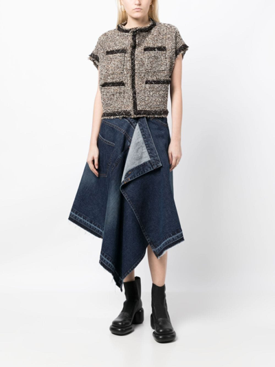 Shop Sacai Asymmetric Denim Midi Skirt In Blue