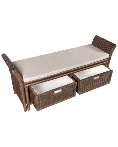 Shop Happimess Tropic 52in 2 Drawer Wicker Storage Bench With Linen Cushion