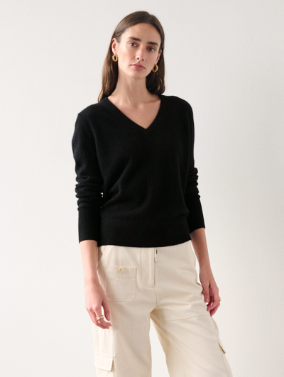 Shop White + Warren Essential Cashmere V Neck Sweater In Black