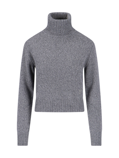 Shop Ami Alexandre Mattiussi Logo High Neck Sweater In Gray