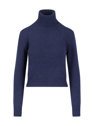 Shop Ami Alexandre Mattiussi Logo High Neck Sweater In Blue