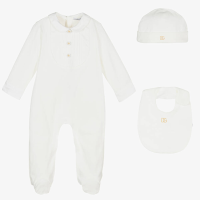 Shop Dolce & Gabbana Boys White & Gold Cotton Babysuit Gift Set