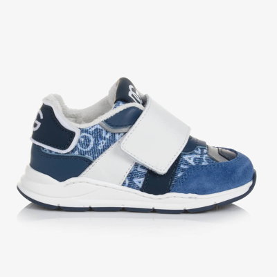 Shop Dolce & Gabbana Boys Blue Leather & Denim Velcro Trainers