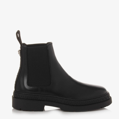 Shop Versace Teen Black Leather Chelsea Boots