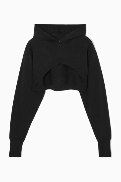 Cos Cropped Wool Hybrid Hoodie In Black | ModeSens