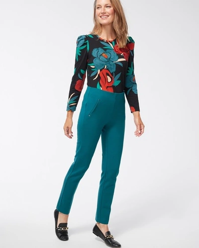 Chico's Juliet Ponte Trim Detail Ankle Pants In Cocoa Bean
