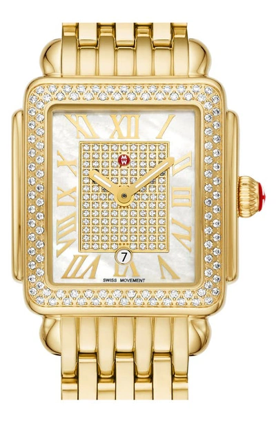 Shop Michele Deco Madison Mid Diamond Pavé Bracelet Watch, 31mm In Two-tone