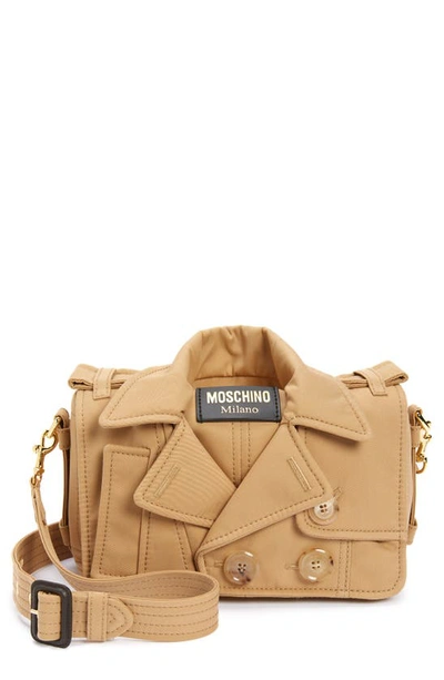 Shop Moschino Trench Detail Biker Crossbody Bag In 1018 Fantasy Print Beige