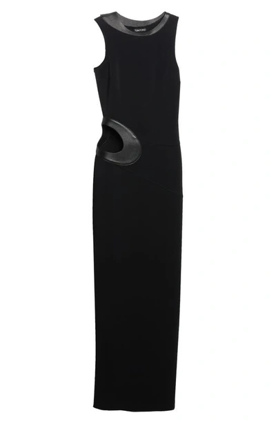 Shop Tom Ford Cutout Waist Stretch Crepe Column Gown In Black