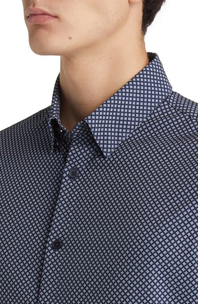Shop Mizzen + Main Leeward Trim Fit Navy Dash Geo Print Performance Button-up Shirt In Blue
