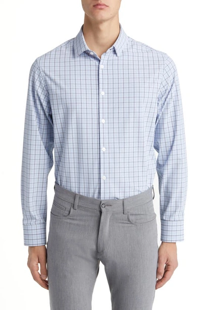 Shop Mizzen + Main Mizzen+main Leeward Trim Fit Deep Sea Oaklawn Check Performance Button-up Shirt In Blue