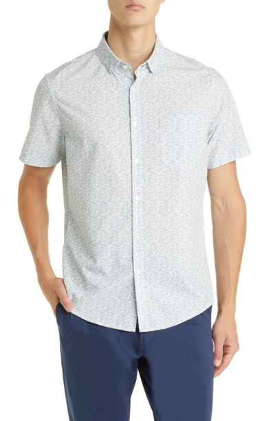 Shop Mizzen + Main Leeward Trim Fit Lavender Lustre Geo Print Short Sleeve Button-up Performance Shirt In Gray