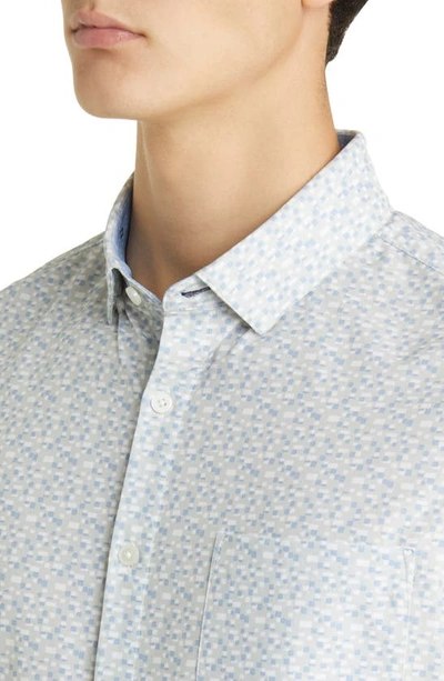 Shop Mizzen + Main Leeward Trim Fit Lavender Lustre Geo Print Short Sleeve Button-up Performance Shirt In Gray