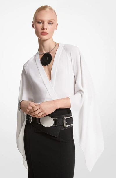 Michael Kors Silk Georgette Wrap Top In Optic White