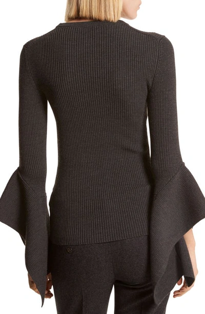 Shop Michael Kors Flare Sleeve Merino Wool Blend Sweater In Charcoal Melange