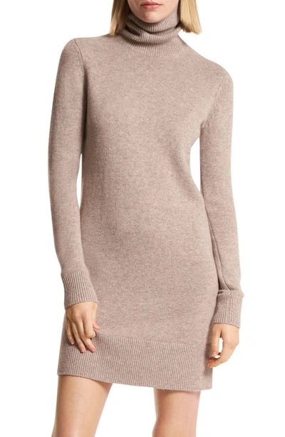 Shop Michael Kors Kaia Turtleneck Long Sleeve Cashmere Sweater Dress In Taupe Melange