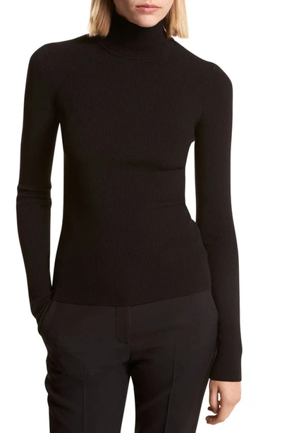 Shop Michael Kors Merino Wool Blend Rib Turtleneck Sweater In Black