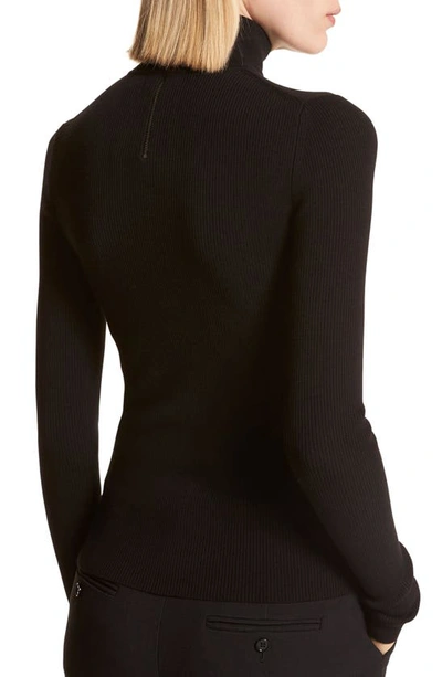 Shop Michael Kors Merino Wool Blend Rib Turtleneck Sweater In Black