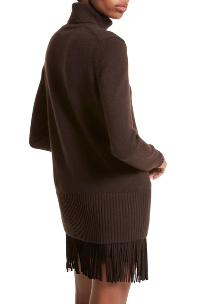 Shop Michael Kors Longline Cashmere Turtleneck Sweater In Chocolate