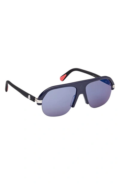 Shop Moncler Lodge 57mm Navigator Sunglasses In Navy Blue / Smoke Blue Lenses