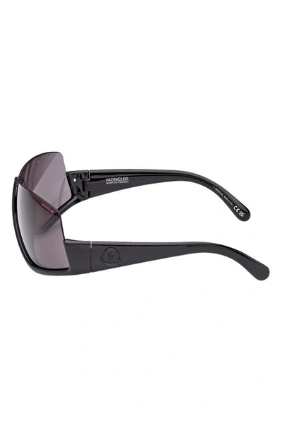 Shop Moncler Vyzer Shield Sunglasses In Shiny Black / Smoke Lenses