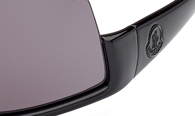 Shop Moncler Vyzer Shield Sunglasses In Shiny Black / Smoke Lenses