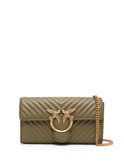 Shop Pinko Love One Quilted Leather Crossbody Bag In Green