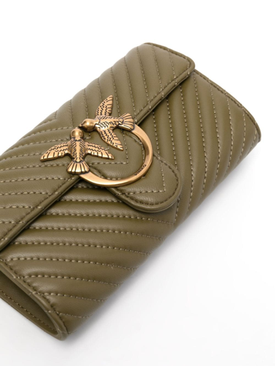 Shop Pinko Love One Quilted Leather Crossbody Bag In Green