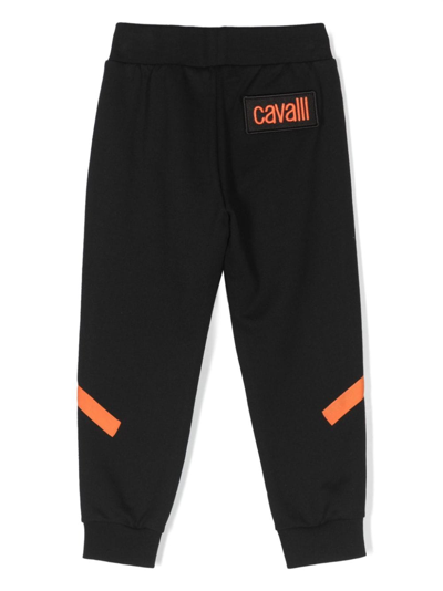 Shop Roberto Cavalli Junior Logo-patch Stripe-detail Trousers In Black
