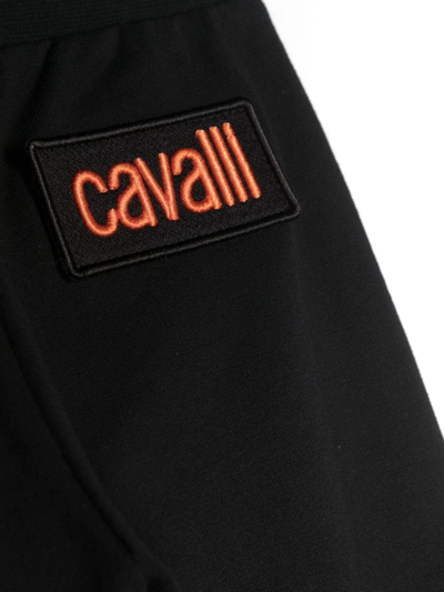Shop Roberto Cavalli Junior Logo-patch Stripe-detail Trousers In Black