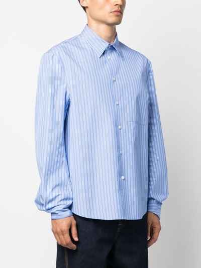 Shop Lanvin Striped Poplin Shirt In Blue