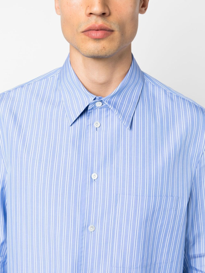 Shop Lanvin Striped Poplin Shirt In Blue