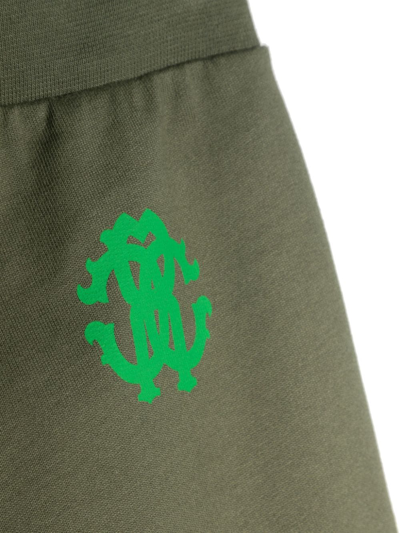 Shop Roberto Cavalli Junior Logo-print Cotton Trousers In Green