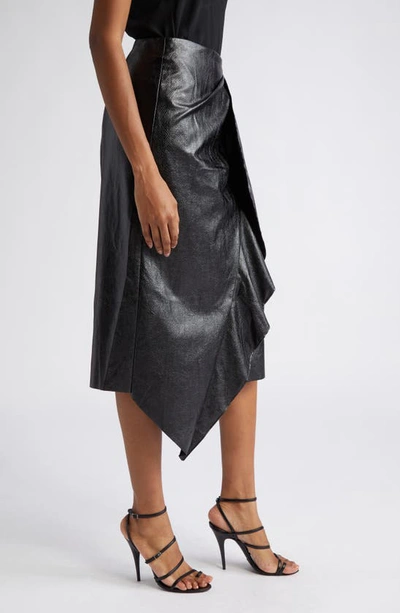 Shop Ramy Brook Quinn Ruffle Faux Leather Midi Skirt In Black Faux Leather
