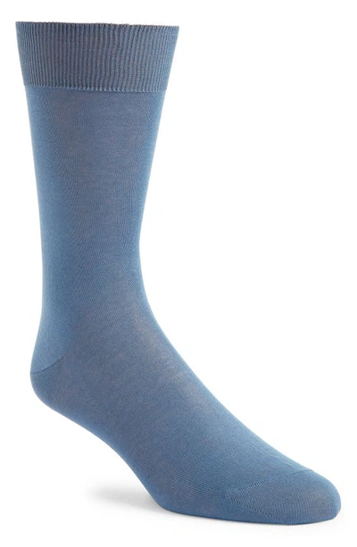 Shop Canali Solid Cotton Dress Socks In Blue