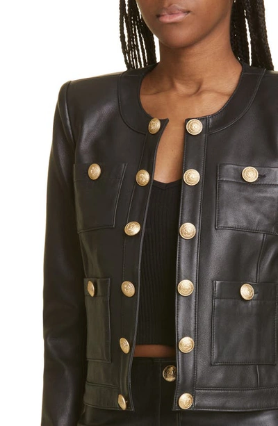 Shop L Agence Jayde Collarless Leather Jacket In Black