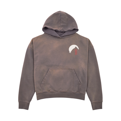 Shop Rhude Moonlight Logo Hooded Cotton Sweatshirt In Grey
